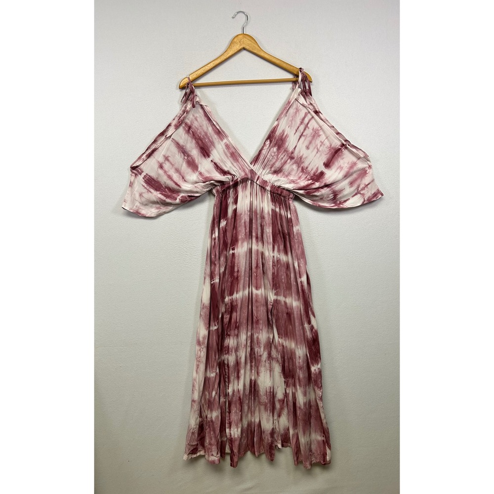 Boho Festival Blu Ivy Womens Large Mauve Tie Dye Cold Shoulder V-Neck Maxi Dress